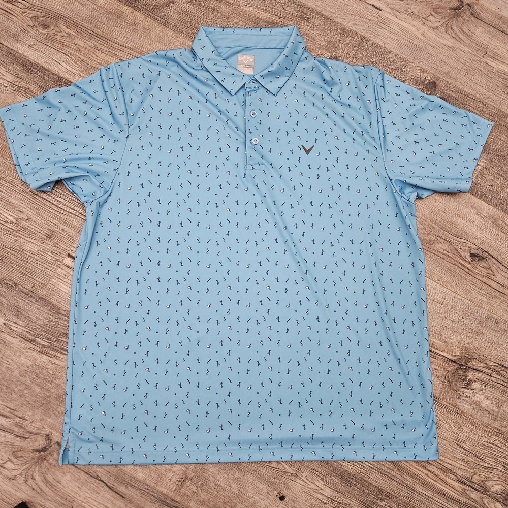 Callaway Mens 2XL Golf Polo Shirt Opti Dri Blue Martini Pattern
